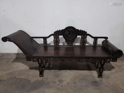 A ZITAN WOOD CARVED BIRD AND FLORAL PATTERN BED
