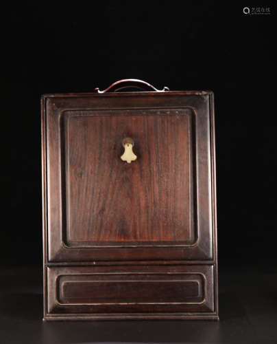 A RED SUANZHI WOOD CARVED JADE DECORATED BOOK BOX