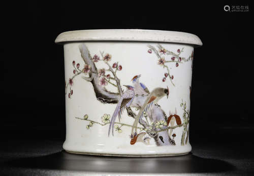 A ENAMELED GLAZE FLORAL&BIRD PATTERN PEN HOLDER