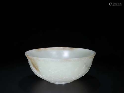 A HETIAN JADE CARVED WRAPPED PATTERN BOWL