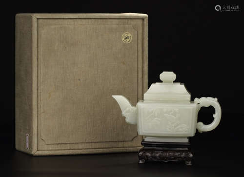 A HETIAN WHITE JADE CARVED SQUARE POT