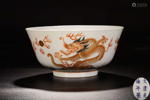 A ENAMELED DRAGON PATTERN GILD BOWL