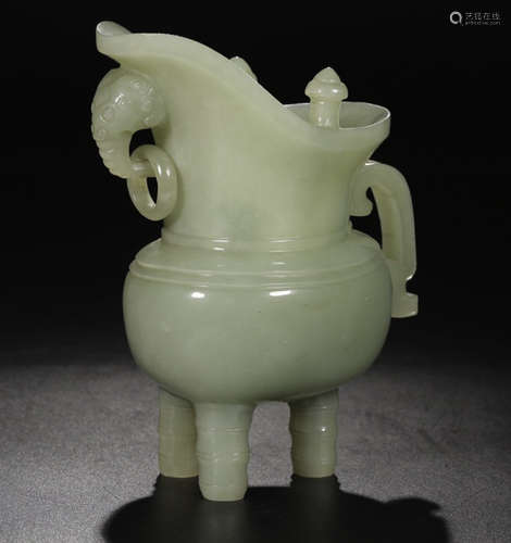 A HETIAN YELLOW JADE CARVED TRIPOD JUE CUP