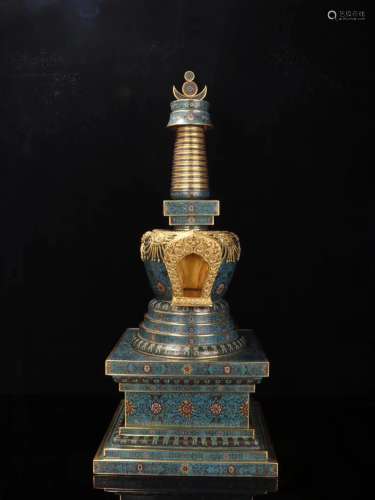 A CLOISONNE CASTED RELIC STUPA