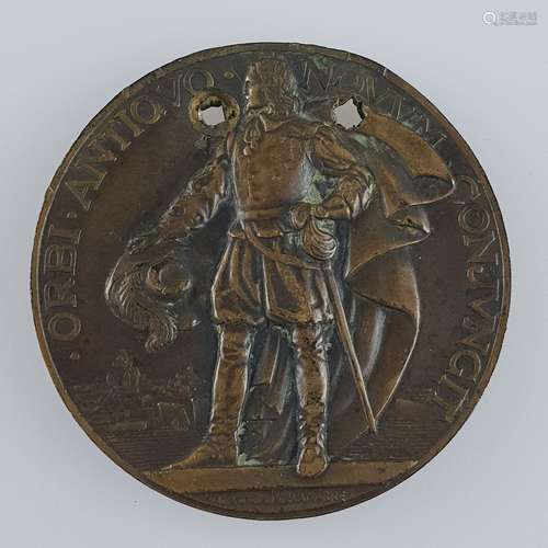 Delamarre, Raymond (Paris 1890 - 1986) - Bronze, patiniert, Medaille, Avers: Reliefbild<br />von Samuel Champlain, Gründer von Quebec City, bez. 