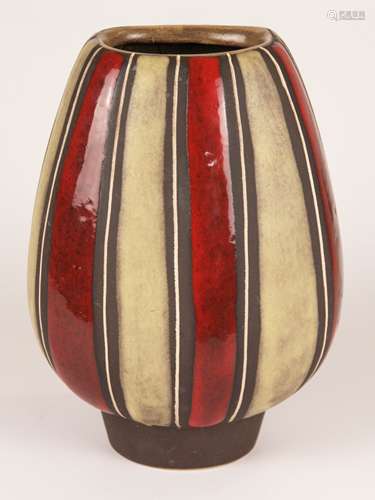 Foot vase - Schlossberg ceramics, 1950s, light clay shards,, polychrome glazed, vertical<br />stripes, partly matt, scribe lines, H.ca.24cm