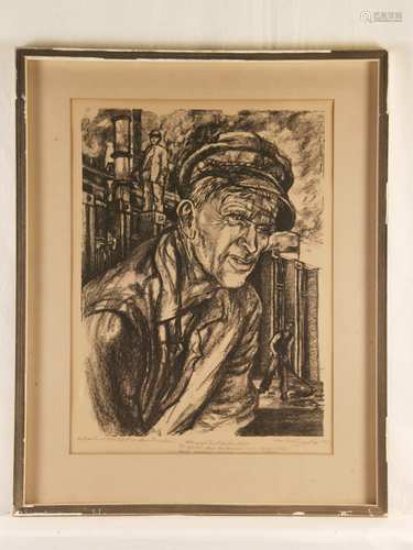 Grundig, Lea (1906-1977) - '''Oskar Schädlich '', original chalk lithography from the<br />graphic cycle'' Coal and Steel for Peace '', 1951, signed in lead, titled and dated, framed with PP under glass, PP cut out: ca.64x47cm