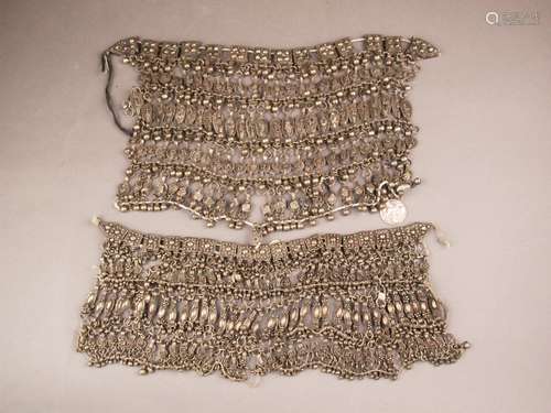 2 necklaces ''Labbe'' Yemen - metal alloys with silver content, filigree work with numerous<br />elements, signs of age and wear, binding partly damaged, ca.20x25, and 17x26xcm, weight together ca.680g