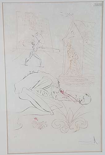 Dalí, Salvador (1904-Figueres-1989) - ''La Dame de Malehaut'', drypoint etching from the<br />series ''La Quête du Graal'' 1975, edition: 75 ex., on Japan paper, signed by hand and inscribed 'EA ', WV Michler / Löpsinger Nr .783, print: Atelier Dominique Viglino, Publisher: Pamela, plate dimensions: ca.40x26,5cm, framed with PP under glass