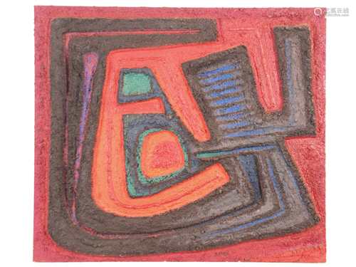 Zangs, Herbert (1924-2003, in the style of) - Abstract painting, partly in relief-like<br />manner, impasto mass and acrylic paint on heavy plate, ca.70x80cm, inscribed 'ZANGS' at the lower edge, numbered on the reverse and dated 20/66 Dec.66, without Framing, edges slightly bumped