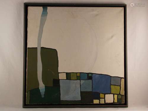 Abstract artist -20.Jh.- ''Color field composition with soap bubble'', oil on canvas, signs<br />of use, partially dented, ca.80x80, framed