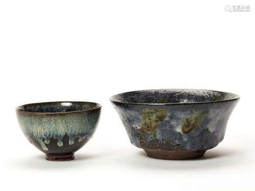 TWO BLUISH CHAWAN – MEIJI / SHOWA PERIOD