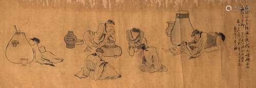 JAPANESE SCROLL PAINTING OF SCHOLARS DRINKING SAKE 18TH…