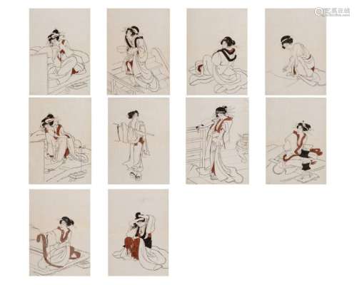 TEN JAPANESE DRAWINGS OF WOMEN WEARING KIMONOS, 19TH CE…