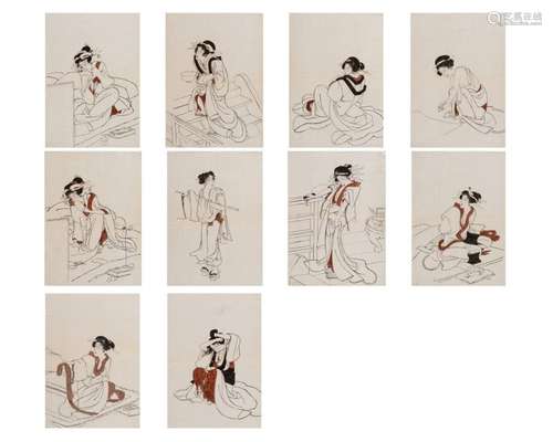 TEN JAPANESE DRAWINGS OF WOMEN WEARING KIMONOS, 19TH CE…