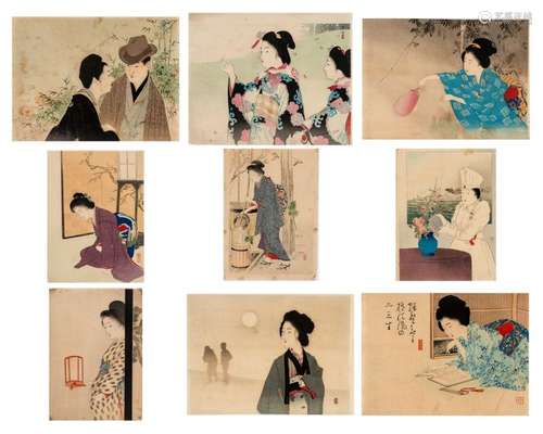 NINE JAPANESE COLOR WOODBLOCK PRINTS, c. 1900