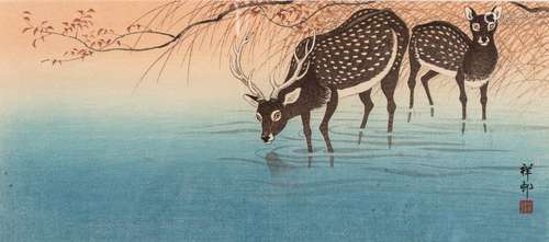 OHARA SHOSON (1877 1945) – DEER IN SHALLOW WATER