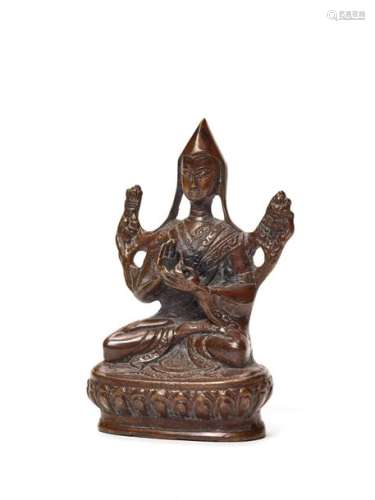 A COPPER BRONZE FIGURE OF TSONGKHAPA