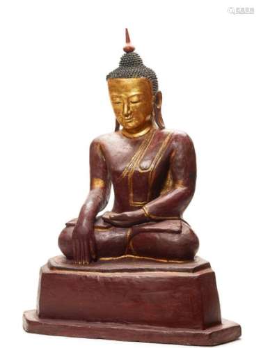 A LARGE DRY LACQUER FIGURE OF A SEATED BUDDHA, C. 1900