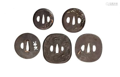 A MIXED LOT OF FIVE IRON TSUBA