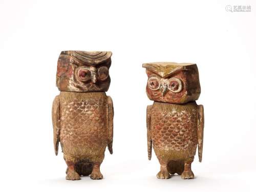 TWO BURMESE OWL VESSELS