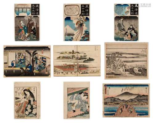 NINE JAPANESE COLOR WOODBLOCK PRINTS, 19TH 20TH CENTURY