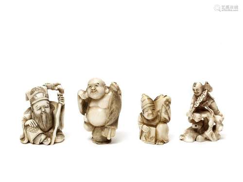 A GROUP OF FOUR MEIJI PERIOD IVORY NETSUKE