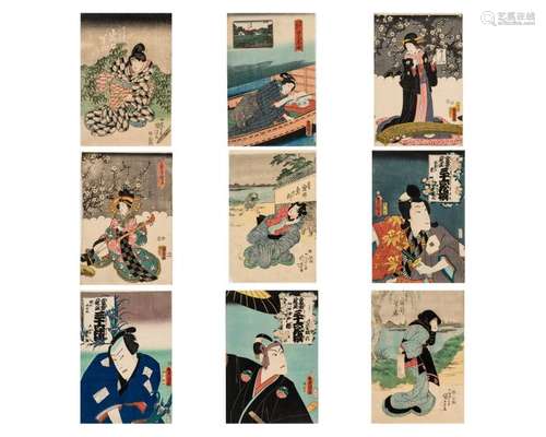 NINE JAPANESE COLOR WOODBLOCK PRINTS, 19TH CENTURY