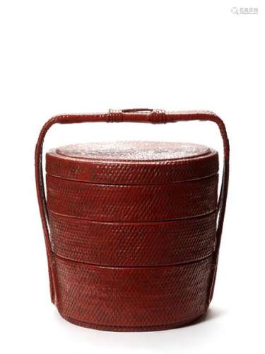 A LARGE BURMESE RED LACQUER FOOD CONTAINER, C. 1900