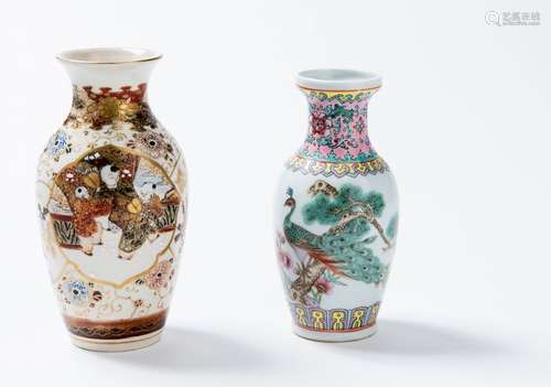 A CHINESE PORCELAIN VASE AND A JAPANESE SATSUMA VASE, 2…