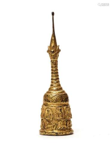 A BURMESE GOLD LACQUERED STUPA