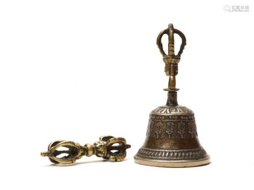 A BRONZE VAJRA AND A GHANTA BELL, 19th CENTURY