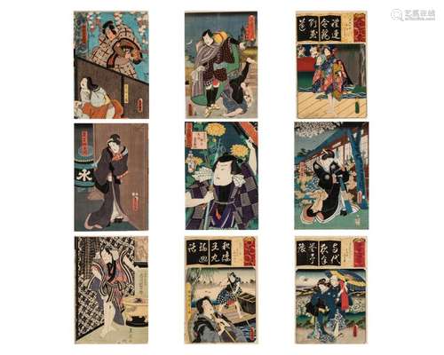 NINE JAPANESE COLOR WOODBLOCK PRINTS, 19TH CENTURY