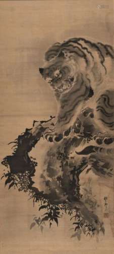 A JAPANESE SCROLL WITH TIGER KISHI GANKU 1749 1838