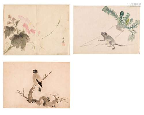 THREE JAPANESE ORIGINAL COLOR WOODBLOCK PRINTS OF FLOWE…