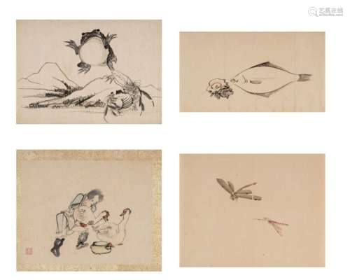 FOUR JAPANESE ANIMAL DRAWINGS, 19TH CENTURY