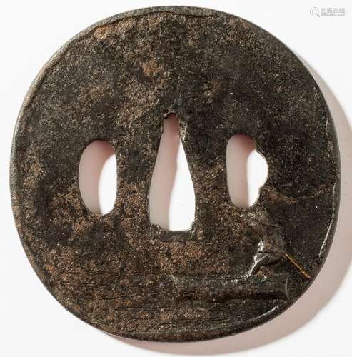 A TSUBA WITH A RAFTSMAN