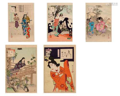 FIVE JAPANESE COLOR WOODBLOCK PRINTS, 19TH CENTURY