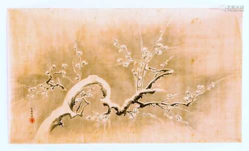 A JAPANESE SCROLL PAINTING WITH PLUM TREE – 19TH CENTUR…