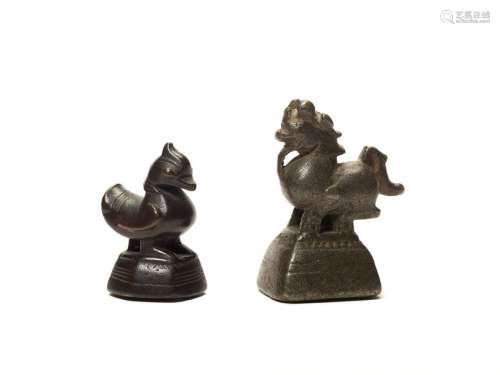 TWO BRONZE BURMESE OPIUM WEIGHTS