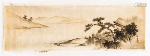 A JAPANESE SCROLL PAINTING WITH LAKE LANDSCAPE– 20th CE…