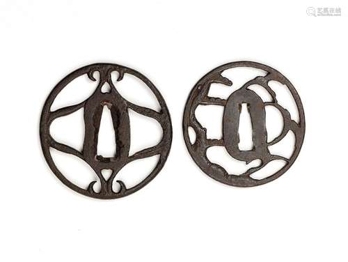 TWO SUKASHI TYPE IRON TSUBA