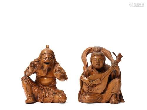 TWO WOOD OKIMONOS DEPICTING BENTEN AND BISHAMON