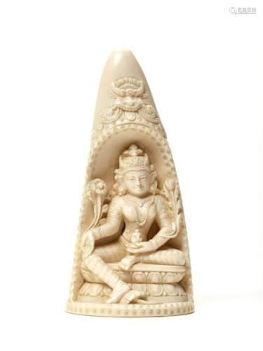 AN INDIAN IVORY TUSK CARVING OF PADMAPANI, 20th CENTURY