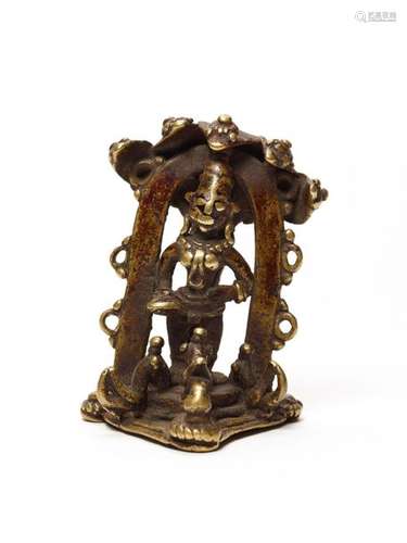 RARE INDIAN BRONZE WITH LAKSHMI AND FIBE-HEADED COBRA SNAKE, 18th CENTURY