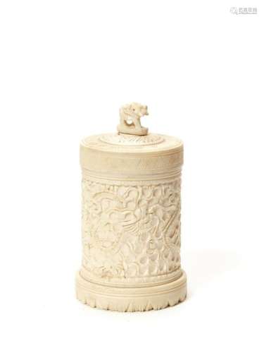 AN INDIAN IVORY BOX AND COVER, C. 1880