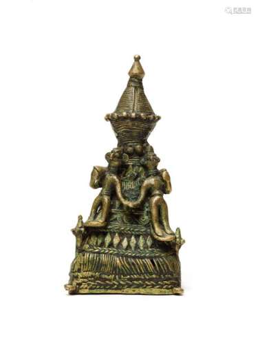 A BASTAR BRONZE OF PYRAMID WITH FIGURES