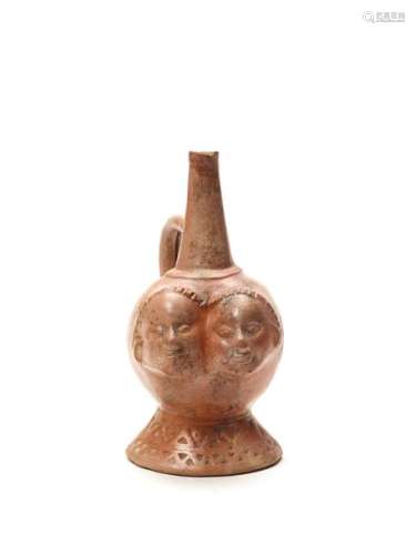 VESSEL WITH DOUBLE HEAD - LAMBAYEQUE, PERU, C. 1000-1200 AD
