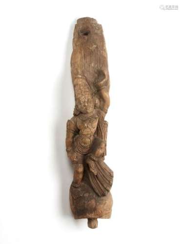AN EARLY WOOD STATUE OF A DANCING KRISHNA, 19th CENTURY