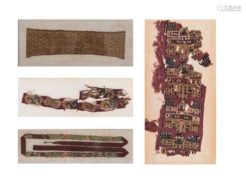 3 TEXTILE FRAGMENTS AND 1 BAND – NAZCA AND CHANCAY CULTURE